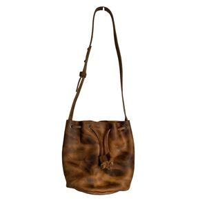 Handmade leather bucket bag by Cageless Birds Brown